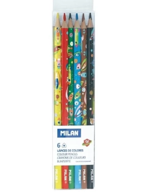 Lapices de colores triangulares con dibujos infantiles estuche de 6