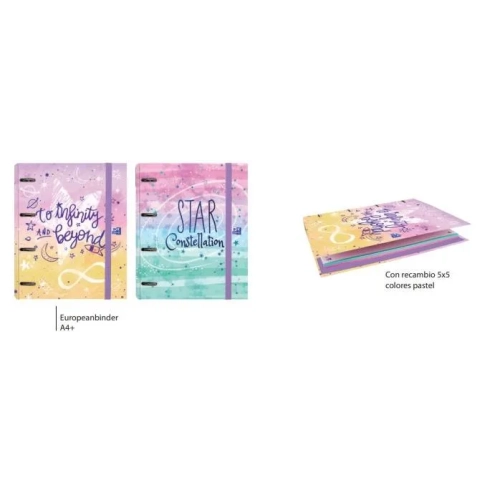 Carpeta con recambio 100hojas 4 anillas A4 Oxford Galactic pastel