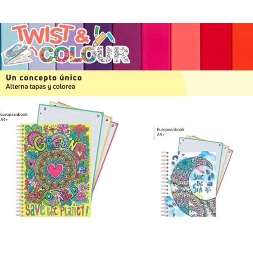 Block espiral A5 120 hojas 90 gramos cuadriculado Oxford Twist & Colour Europeanbook 3