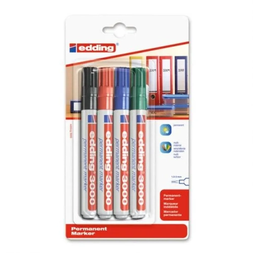 Bolsa 4 rotuladores permanente Edding 3000