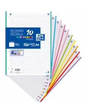 Recambio Oxford 10 colores 160h A4 cuadricula 5x5