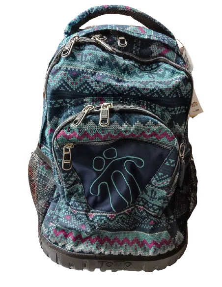 Mochila escolar con ruedas renglones Etnia azul Totto