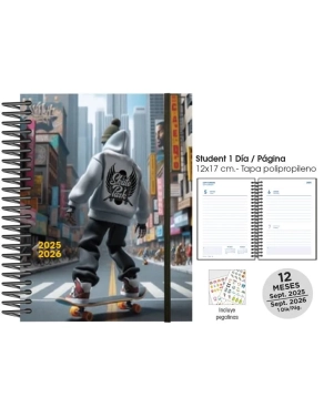 Agenda escolar día por página 1/8 Senfort Skateboard