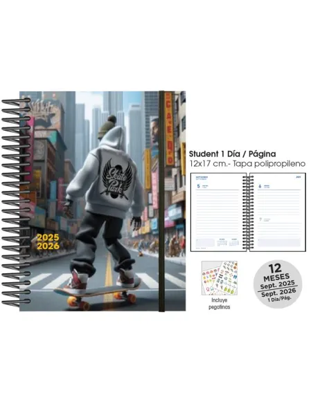 Agenda escolar día por página 1/8 Senfort Skateboard