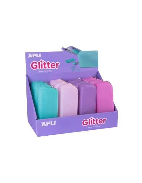 Estuche escolar silicona purpurina Apli