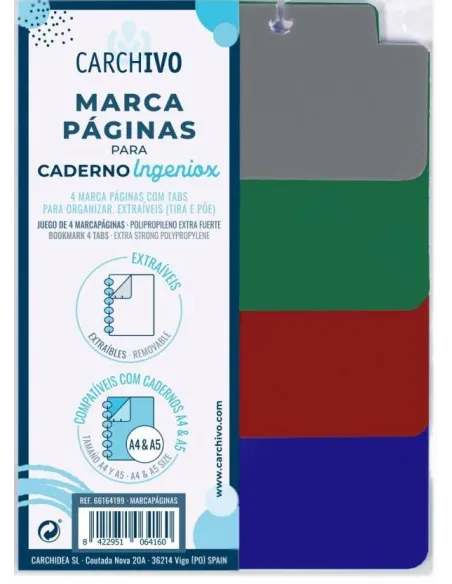 Marcapáginas para cuaderno Ingeniox 4 colores vivos
