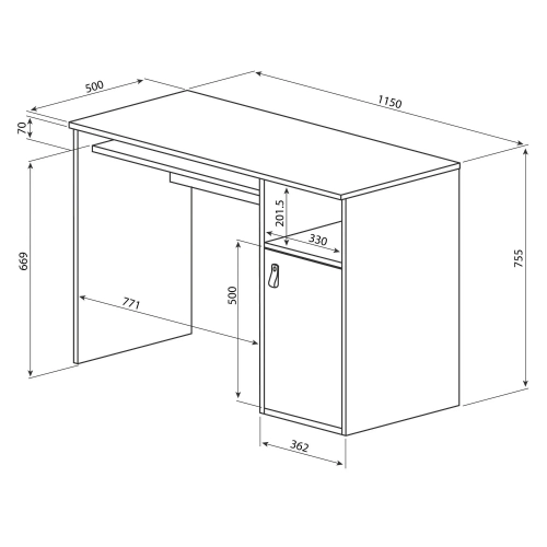 Mesa escritorio 115cm roble puerta color blanca