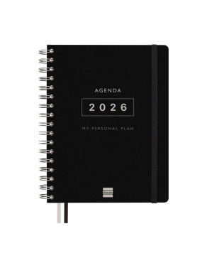 Agenda 16 meses Finocam Tempus semana vista cuarto negra