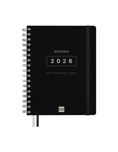 Agenda 16 meses Finocam Tempus semana vista cuarto negra