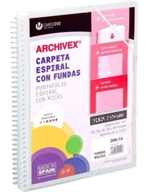 Carpeta personalizable 50 fundas espiral cierre gomas