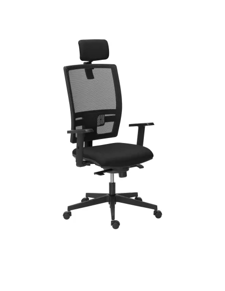 Silla oficina syncro Activ con brazos y cabezal negra
