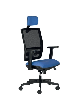 Silla oficina syncro Activ con brazos y cabezal azul