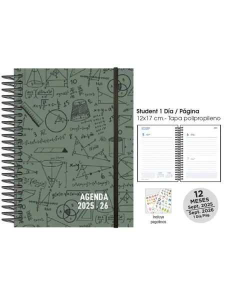 Agenda escolar día por página 1/8 Senfort Maths azul