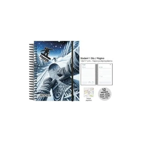 Agenda escolar día página 1/8 Decorada Rider Snow