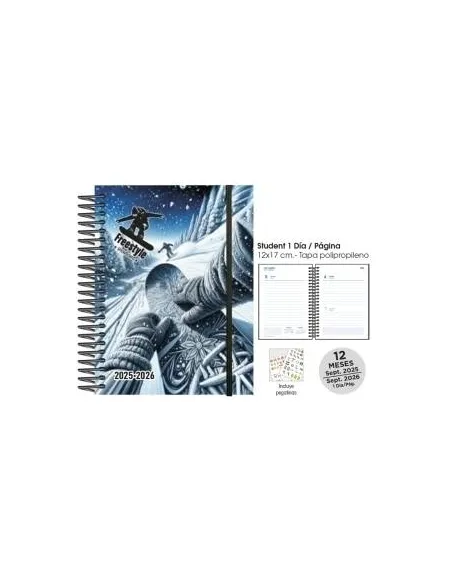 Agenda escolar día página 1/8 Decorada Rider Snow