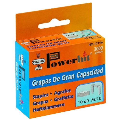 Caja 3000 grapas flecha 25/10 galvanizadas 60 hojas