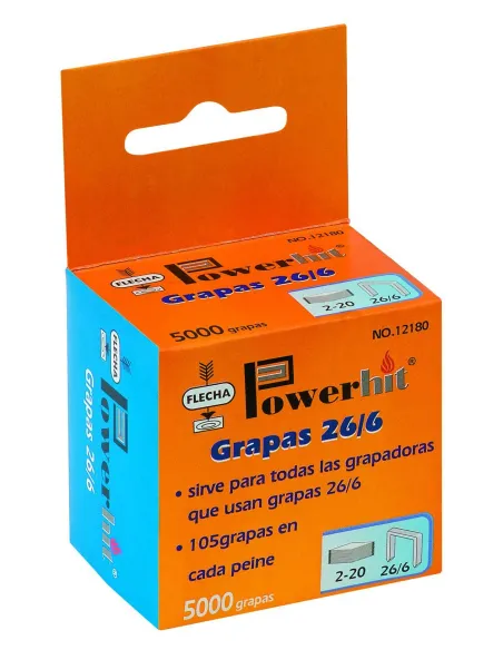 Caja 3000 grapas flecha 25/10 galvanizadas 60 hojas