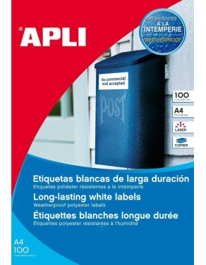 Etiquetas poliester 100 hojas A4 blancas laser Apli