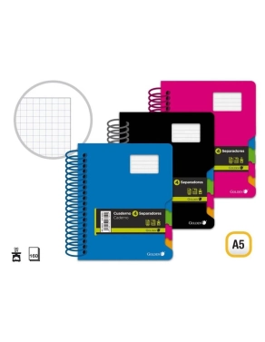 Cuaderno con 4 separadores A5 160 hojas 90 grms cuadriculado